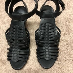 Charlotte Russe - Black Wedge with Brown Wood Heel